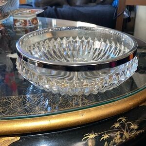 BX46 VINTAGE CRYSTAL Cut Candy Dish BOWL SILVER RIM England stamp